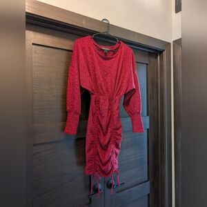 Burgundy Ruched Long Sleeve Dress